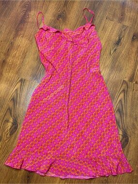 🌷 Rue Twenty One 🌷 90s Vintage Pink & Orange Midi Slip Ruffle Dress